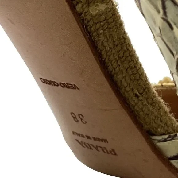 Prada Embellished Snakeskin Accent Sandal Heels in Beige Jute Linen - Picture 12 of 12